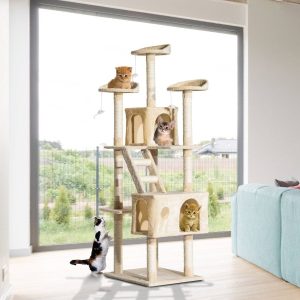 Árvore para gatos com Arranhador e Ratos de Brincar 60x50x180 cm, Cor Bege