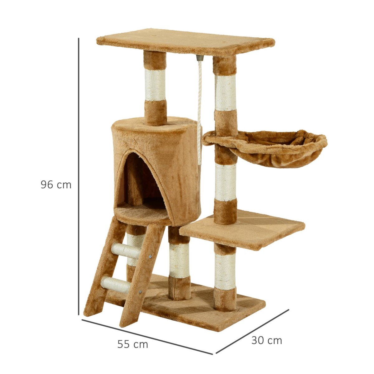 Árvore para gatos revestida de Pêlo com Corda de Brincar, Cor Castanho - Image 4