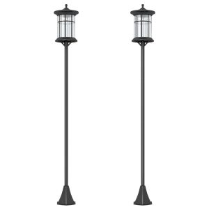 2 Candeeiros Solares de Exterior com Acendimento Automático e Estrutura de Aço Inoxidável Impermeável IP44 23,5×23,2×184 cm Preto