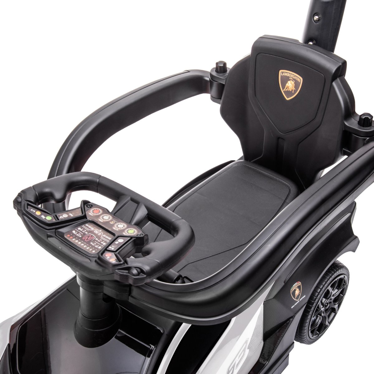 2 em 1 Carro Andador para Crianças 12-36 Meses Lamborghini Essenza SCV2, Carro Andador com Buzina, Guiador e Grade de Segurança Removível 86,5x40x89,5cm Branco e Preto - Image 6