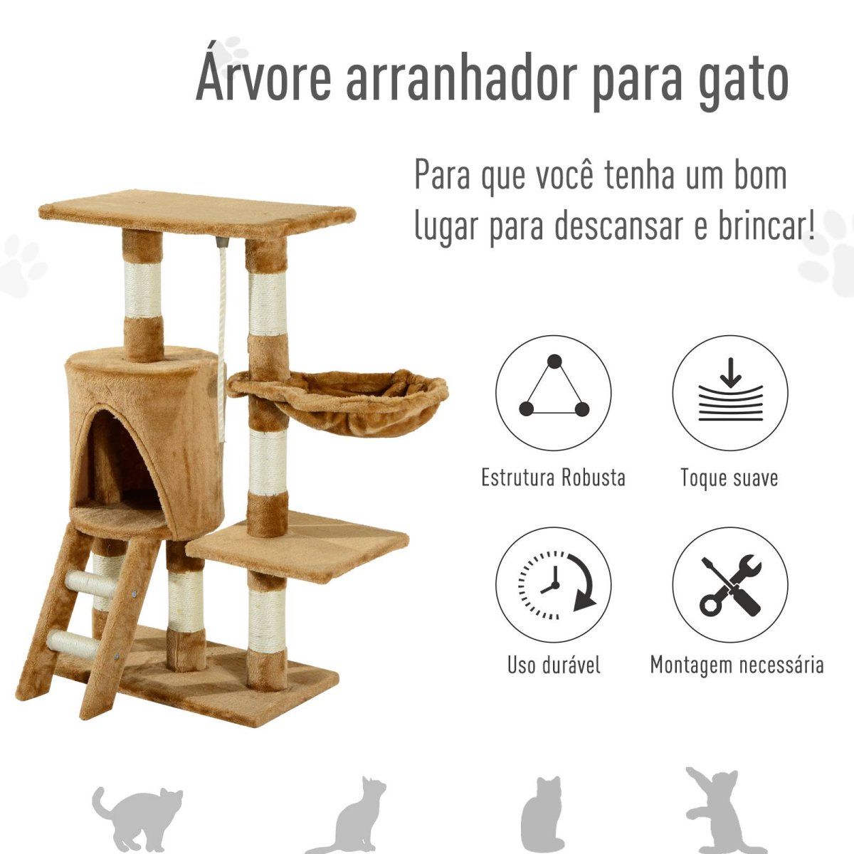 Árvore para gatos revestida de Pêlo com Corda de Brincar, Cor Castanho - Image 6