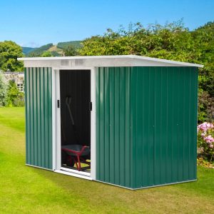 Abrigo Para o Jardim Tipo Barraco em Metal com Base Incluída – 277x130x173cm Verde