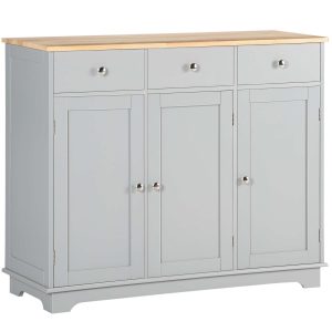 Aparador de Cozinha com 3 Gavetas 3 Portas e Prateleiras Ajustáveis Móvel Auxiliar de Armazenamento para Cozinha Sala de Estar Estilo Moderno Anti-Rolamento 101x40x85 cm Cinzento
