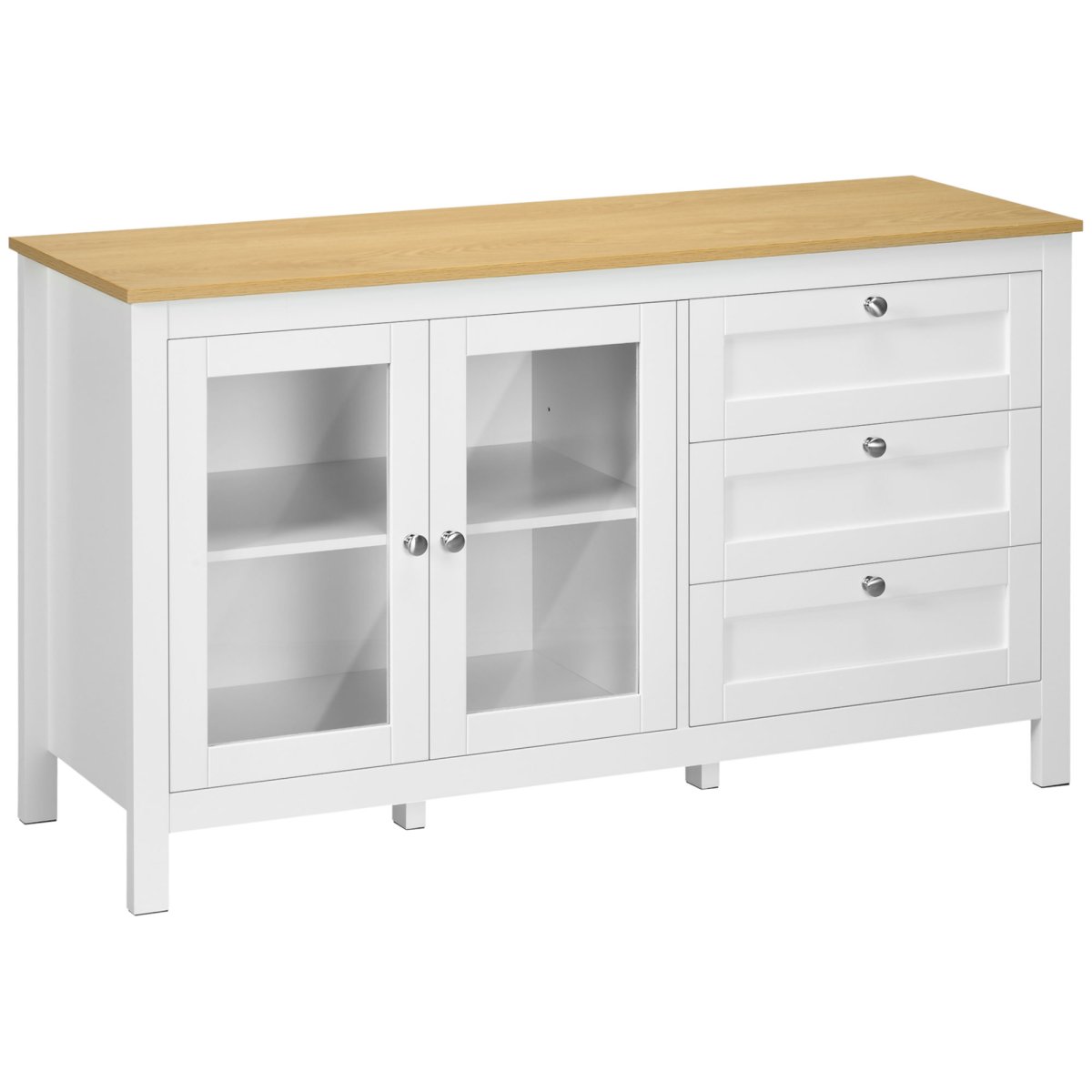 Aparador para Sala de Estar com 2 Portas de Vidro, 3 Gavetas e Prateleira Ajustável 120x40x70 cm Branco e Madeira - Image 2