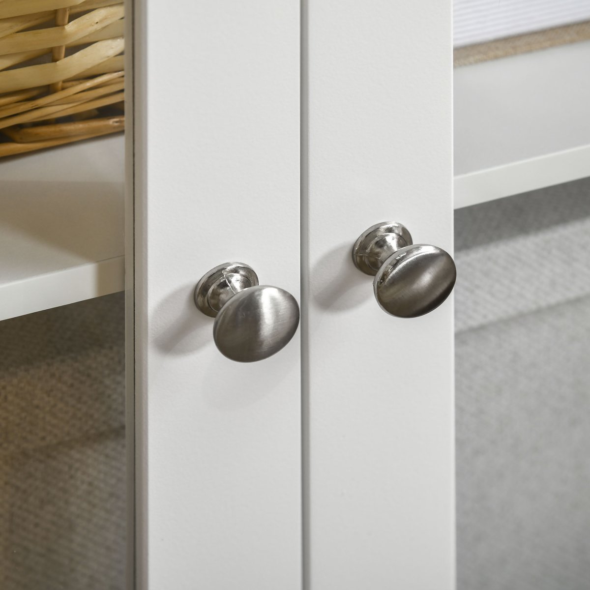 Aparador para Sala de Estar com 2 Portas de Vidro, 3 Gavetas e Prateleira Ajustável 120x40x70 cm Branco e Madeira - Image 9