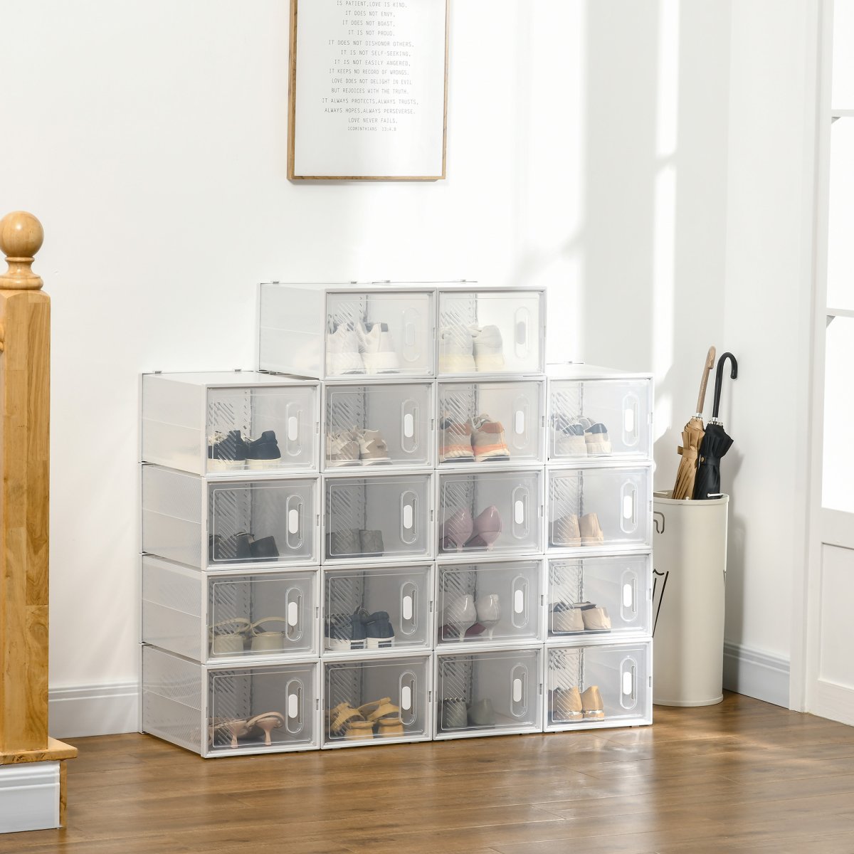 Armário Modular de Plástico, Sapateira Modular com 18 Cubos, Portas Magnéticas, Organizador de Sapatos 28x36x21cm Transparente - Image 2