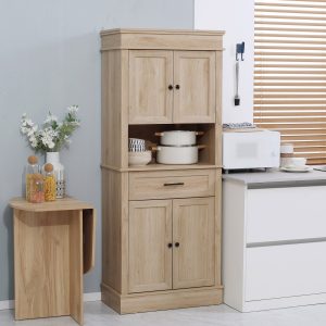 Armário de Cozinha com 4 Portas 1 Gaveta e Prateleira Aberta 74×39,5x183cm