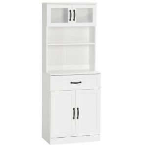Armário de Cozinha com 4 Portas Gaveta e Prateleiras Ajustáveis 60x38x161 cm Branco