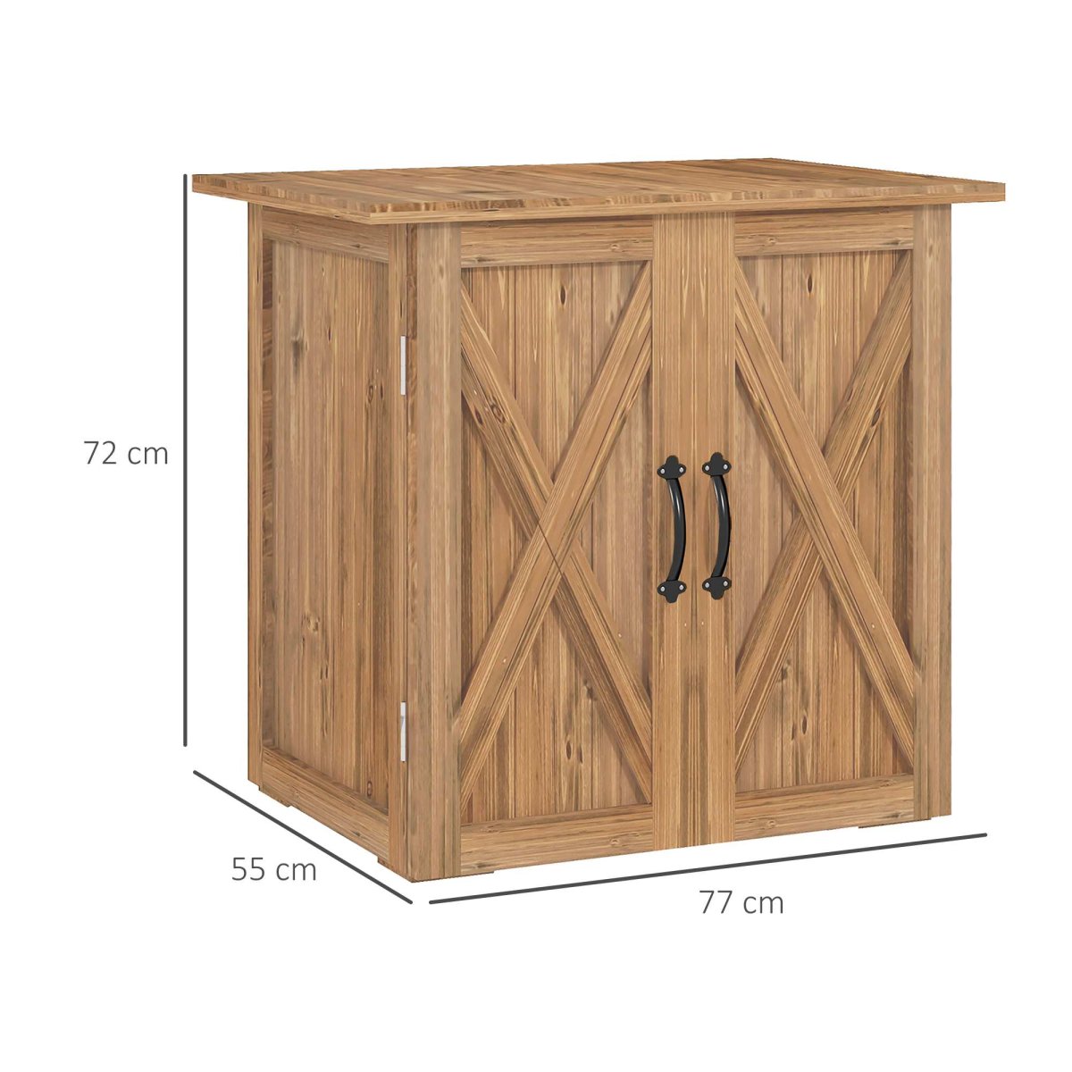 Ármário de Jardim Abrigo de Madeira para Exterior com 2 Portas Magnéticas Abrigo para Armazenamento de Ferramentas 77x55x72 cm Marrom - Image 3