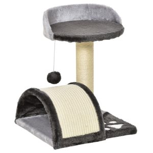 Árvore Arranhador para Gatos 46 cm com Poste e Tapete Cama e Bola Suspensa 35,5x37x46 cm Cinza