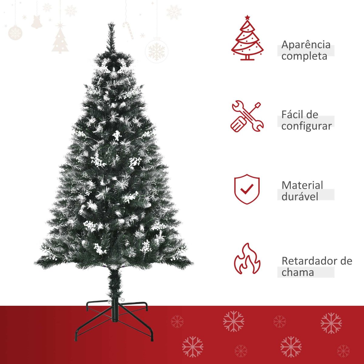 Árvore de Natal 150 cm com 378 Ramos 41 Decorações Suporte em Aço Base Dobrável e Removível para Sala Verde - Image 5