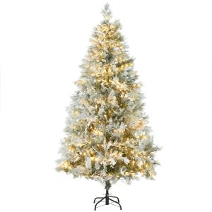 Árvore de Natal Artificial 180 cm com 300 Luzes LED Brancas, 577 Ramos e Base Dobrável Decoração de Natal para Interior Verde