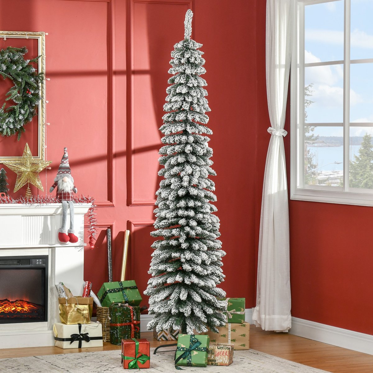 Árvore de Natal Artificial 210cm com Neve com 490 Ramos, Folhas de PVC, Base Dobrável e Suporte Metálico Verde - Image 2