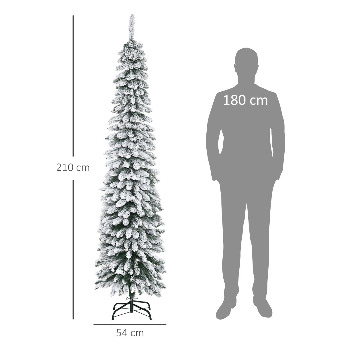 Árvore de Natal Artificial 210cm com Neve com 490 Ramos, Folhas de PVC, Base Dobrável e Suporte Metálico Verde - Image 4