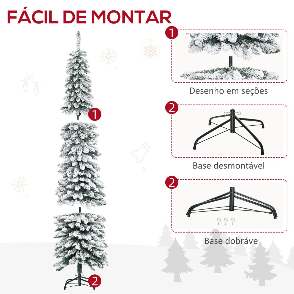 Árvore de Natal Artificial 210cm com Neve com 490 Ramos, Folhas de PVC, Base Dobrável e Suporte Metálico Verde - Image 7