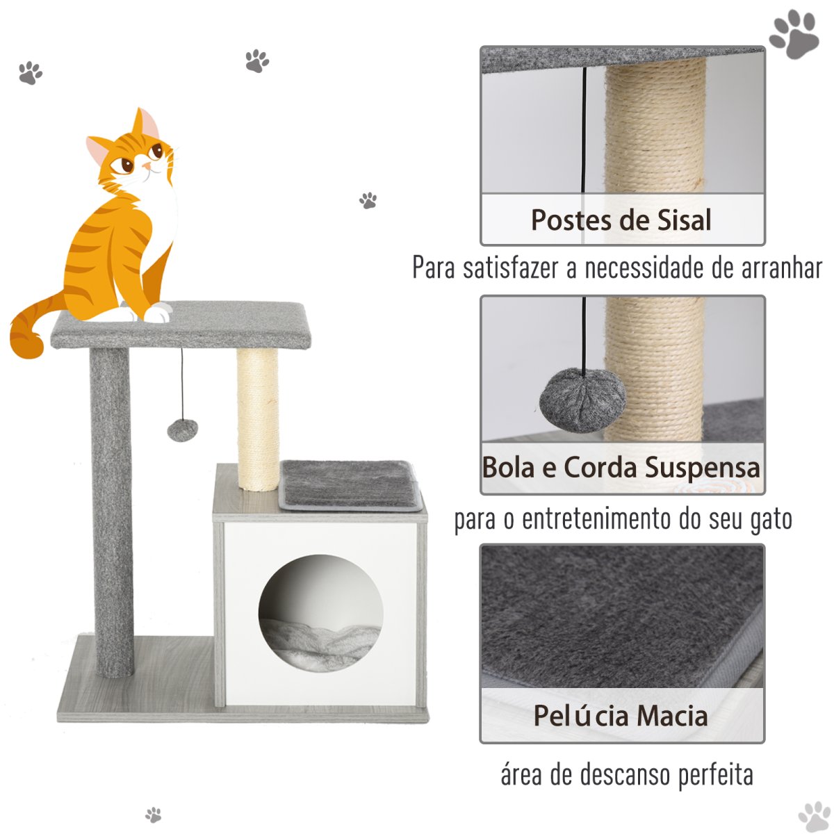 Árvore para gatos de 3 níveis, 59x39x62, cinza - Image 7
