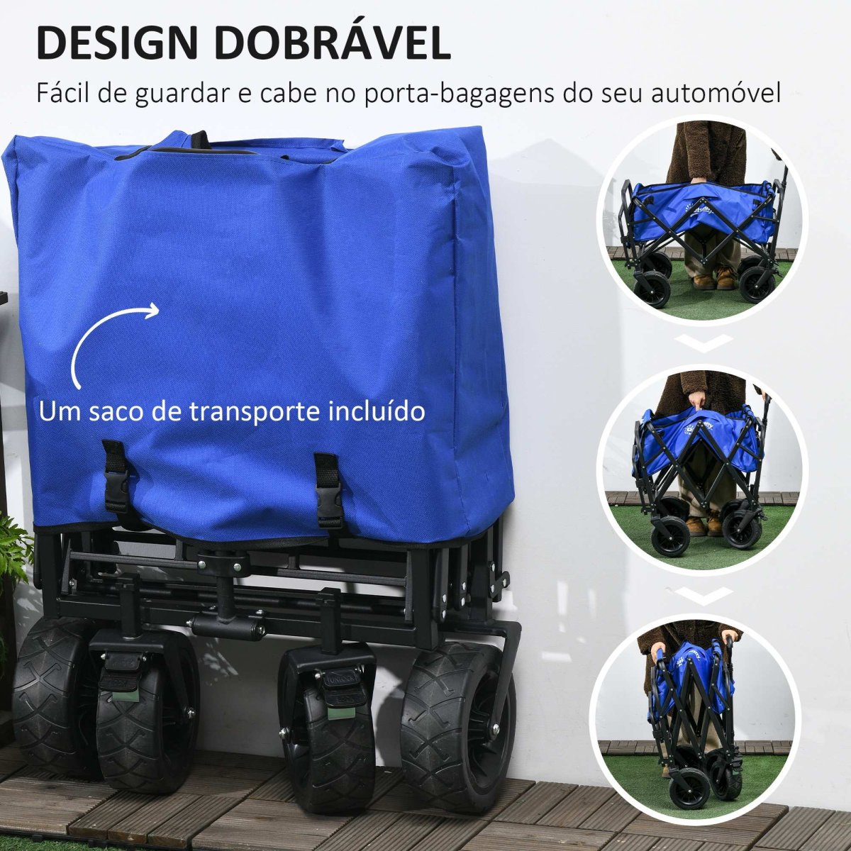 Carrinho de Transporte Dobrável para Jardim com Comprimento e Ângulo do Guiador Ajustáveis Bolsa Capacidade 100 kg 99x57x77-100 cm Azul Escuro - Image 5
