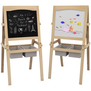 Cavalete para Crianças 3 em 1 com Quadro preto e Quadro Branco 58×50,5×109 cm Madeira