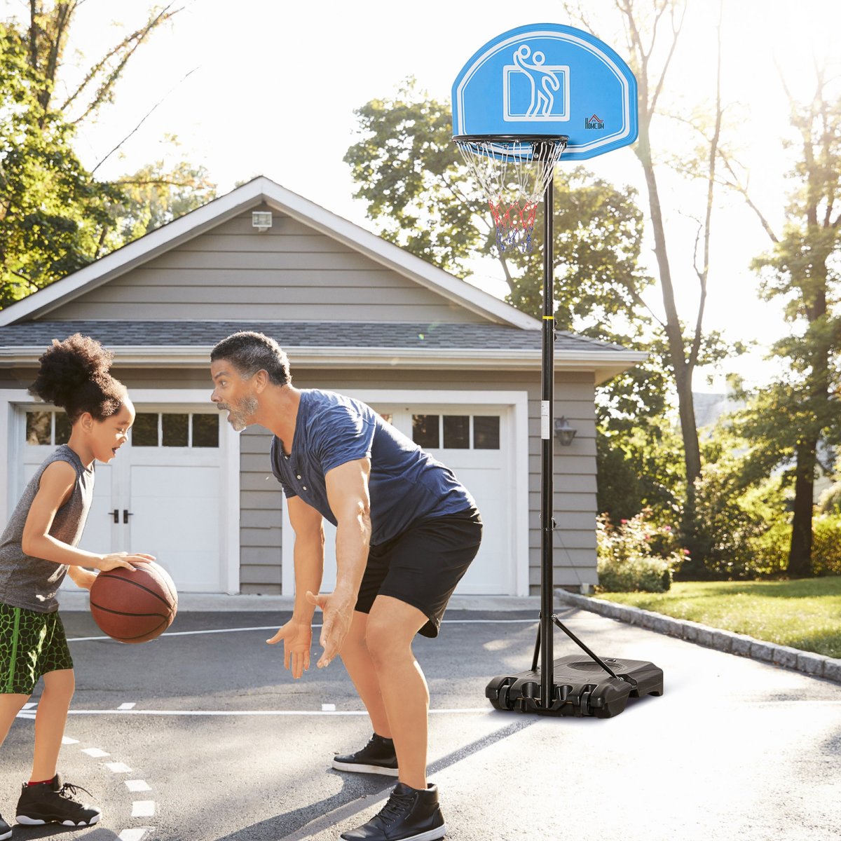 Cesto de Basquetebol com Rodas Tabela de PE e Base Recarregável