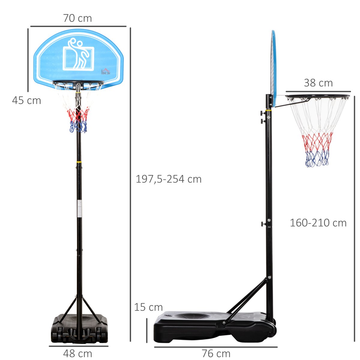 Cesto de Basquetebol com Rodas Tabela de PE e Base Recarregável - Image 4