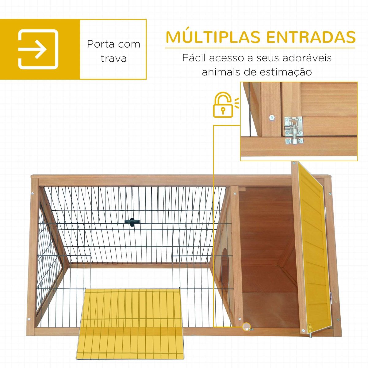 Coelheira de Madeira 116×62,2×52,5 cm Com Portas e Grade Metálica Madeira - Image 6