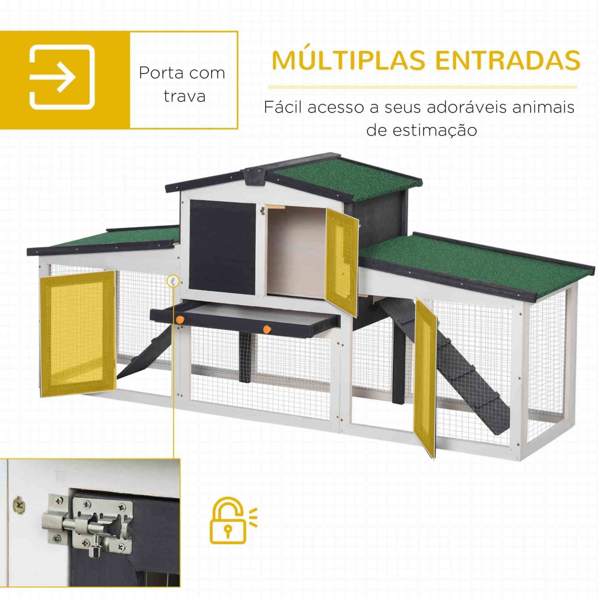 Coelheira de Madeira com Teto Rebatível, Escada e Bandeja Amovível 197x49x86 cm Cinza - Image 6