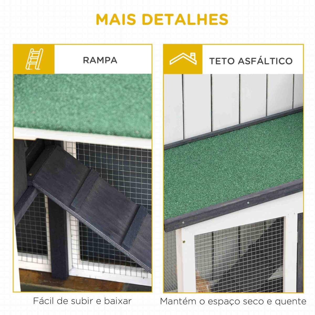 Coelheira de Madeira com Teto Rebatível, Escada e Bandeja Amovível 197x49x86 cm Cinza - Image 8