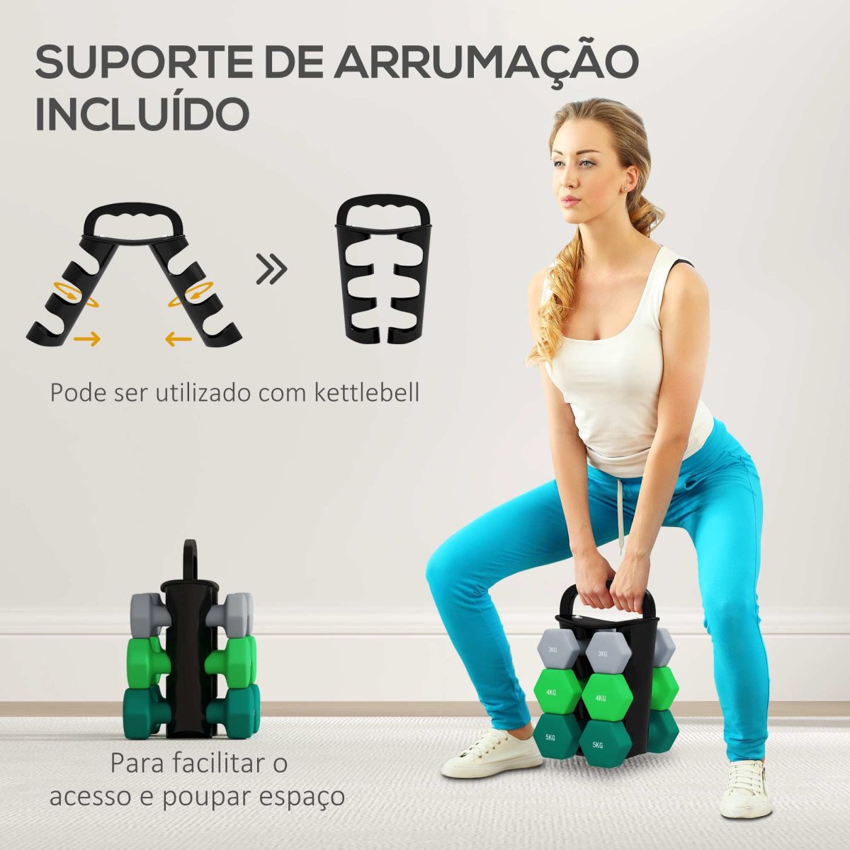 Conjunto de Halteres 2 x 3kg 2 x 4kg e 2 x 5kg com Suporte de Armazenamento Multicor - Image 6