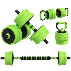 Conjunto de Halteres 20kg 4 em 1 Pesos com Kettlebell Barra para Treino Força Casa Ginásio Escritório Verde
