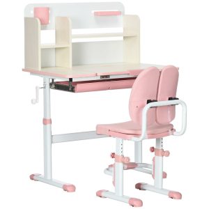 Conjunto de Secretária e Cadeira para Crianças acima de 3 Anos com Altura Ajustável 80x52x88-109cm