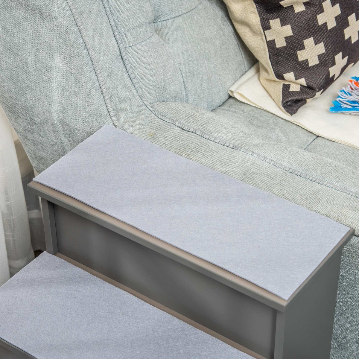 Escada para Animais de Estimação 4 Degraus Cães e Gatos com Tapetes Antideslizantes Removíveis Carga 30 kg Cama Sofá 40x59x54,2 cm Cinza - Image 8