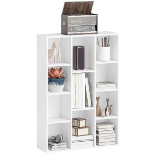 Estante de 3 Níveis para Livros com 11 Compartimentos Desenho Vertical ou Horizontal para Sala de Estar Escritório Dormitório 74,3x24x106 cm Branco