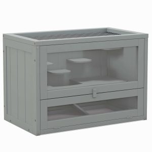 Gaiola de Madeira para Hamsters 60x35x42 cm Cinza