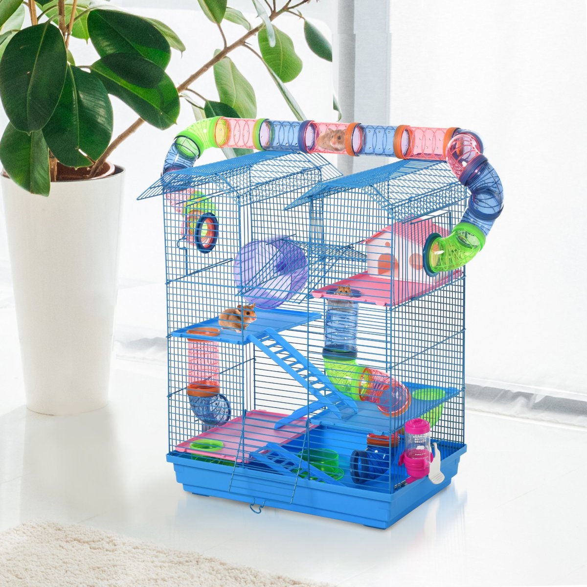 Gaiola de hamster multinível com plataformas domésticas 47x30x59 cm, Cor Azul - Image 2