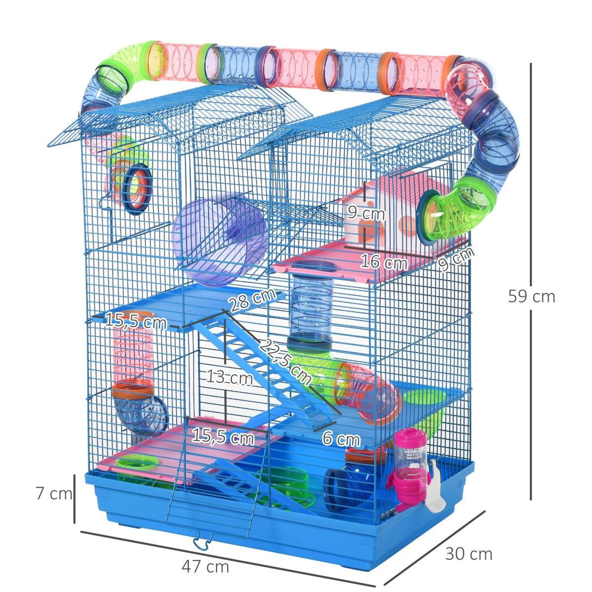 Gaiola de hamster multinível com plataformas domésticas 47x30x59 cm, Cor Azul - Image 4