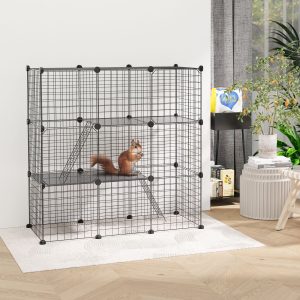 Gaiola para Animais Pequenos com 31 Painéis Recinto para Animais de Estimação Personalizável com rampa Portas105x45x105 cm Preto
