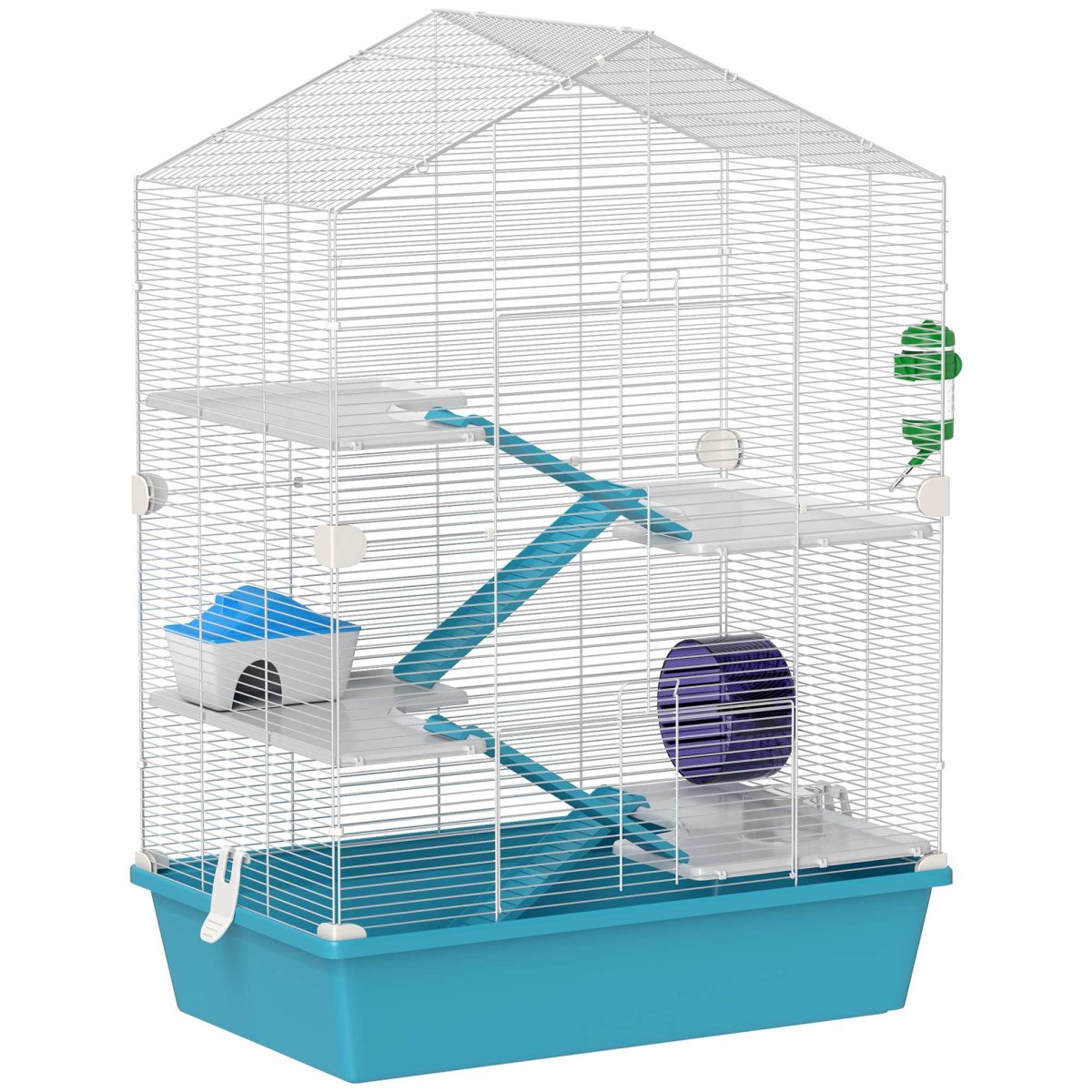Gaiola para Hamster de 5 Níveis, com Plataformas, Comedouro, Bebedouro, Casa, Rampa e Rodas de Exercícios 58x36x81 cm Azul Claro - Image 2