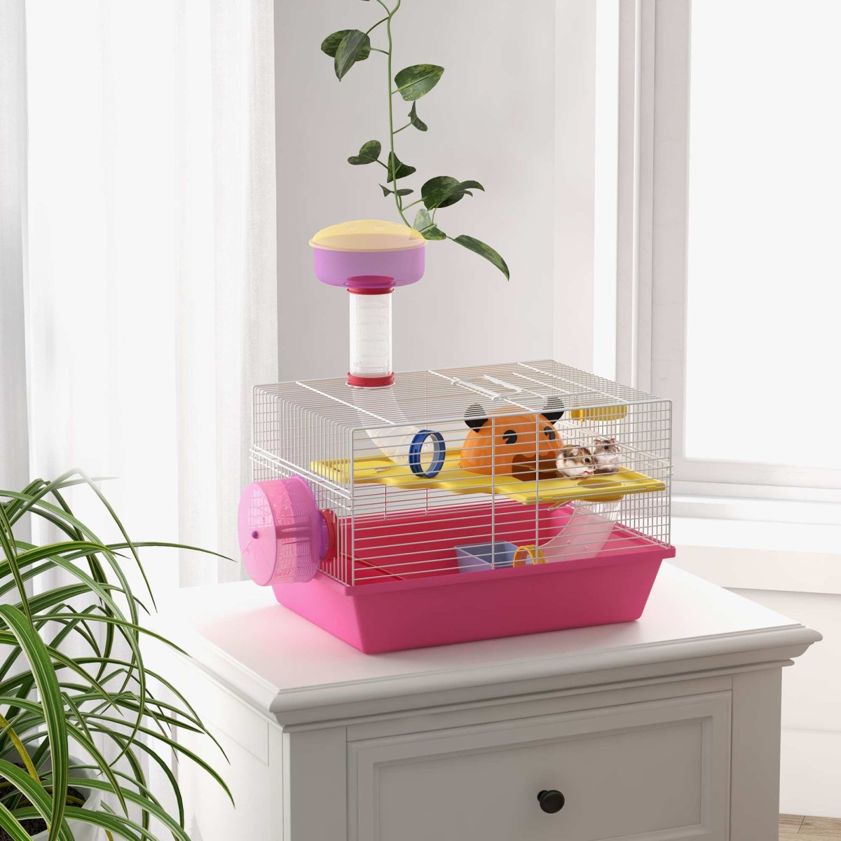 Gaiola para Hamsters Animais Pequenos com Comedouro Bebedouro Roda de Exercício Torre Observação e Casinha 34x27x25 cm Multicolor - Image 3