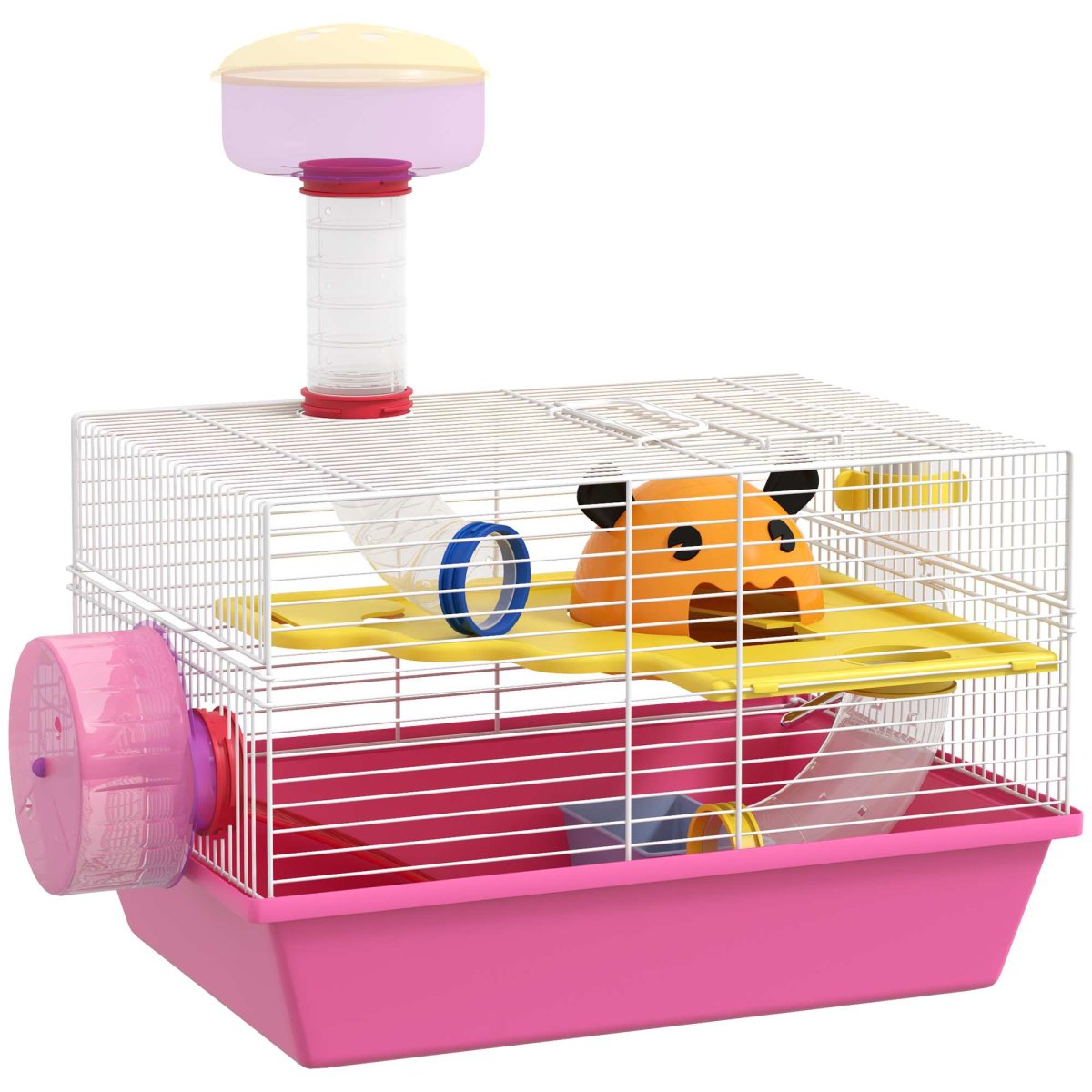 Gaiola para Hamsters Animais Pequenos com Comedouro Bebedouro Roda de Exercício Torre Observação e Casinha 34x27x25 cm Multicolor