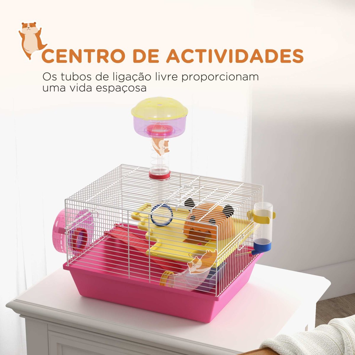 Gaiola para Hamsters Animais Pequenos com Comedouro Bebedouro Roda de Exercício Torre Observação e Casinha 34x27x25 cm Multicolor - Image 5
