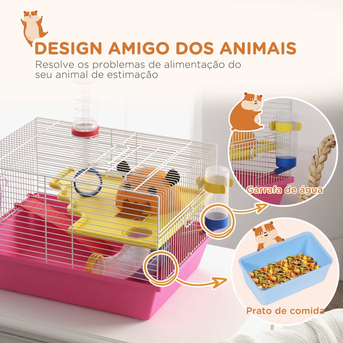 Gaiola para Hamsters Animais Pequenos com Comedouro Bebedouro Roda de Exercício Torre Observação e Casinha 34x27x25 cm Multicolor - Image 8