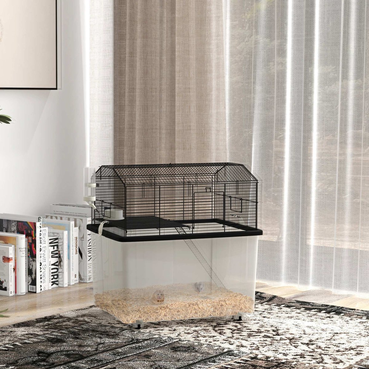 Gaiola para Hamsters com Comedouro, Bebedouro, Rampa e Roda 57x43x57 cm Preto - Image 3