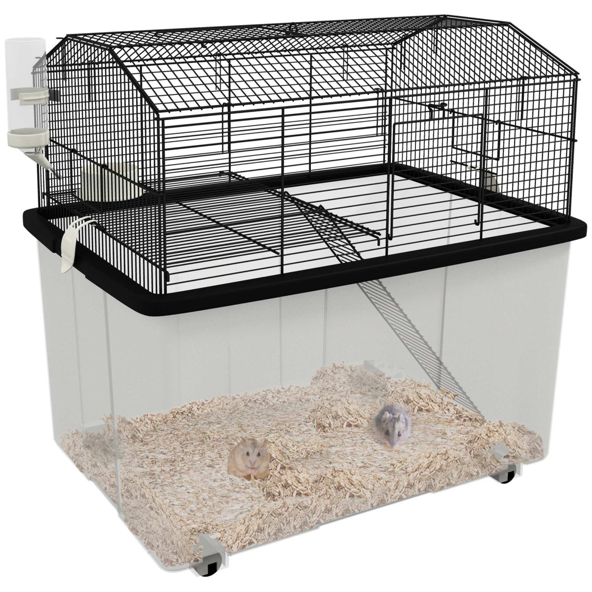 Gaiola para Hamsters com Comedouro, Bebedouro, Rampa e Roda 57x43x57 cm Preto - Image 2