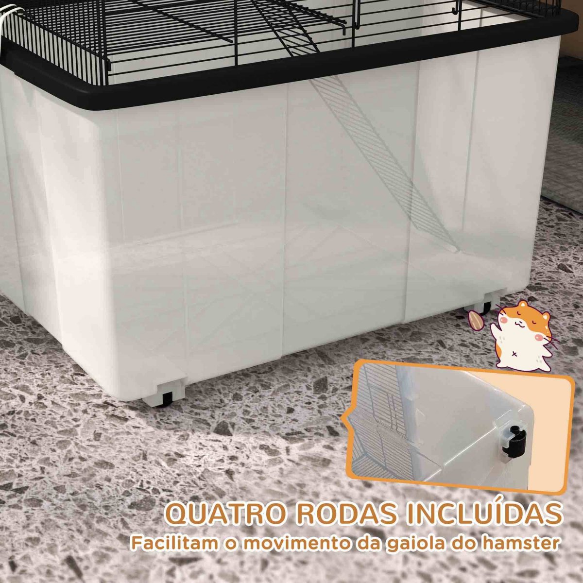 Gaiola para Hamsters com Comedouro, Bebedouro, Rampa e Roda 57x43x57 cm Preto - Image 6
