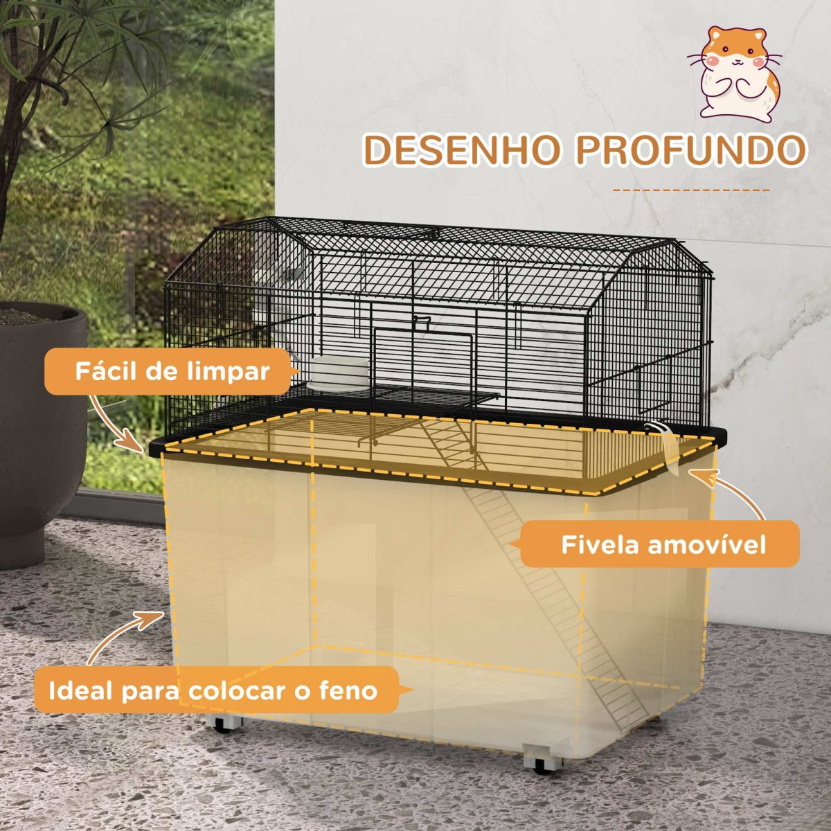 Gaiola para Hamsters com Comedouro, Bebedouro, Rampa e Roda 57x43x57 cm Preto - Image 8