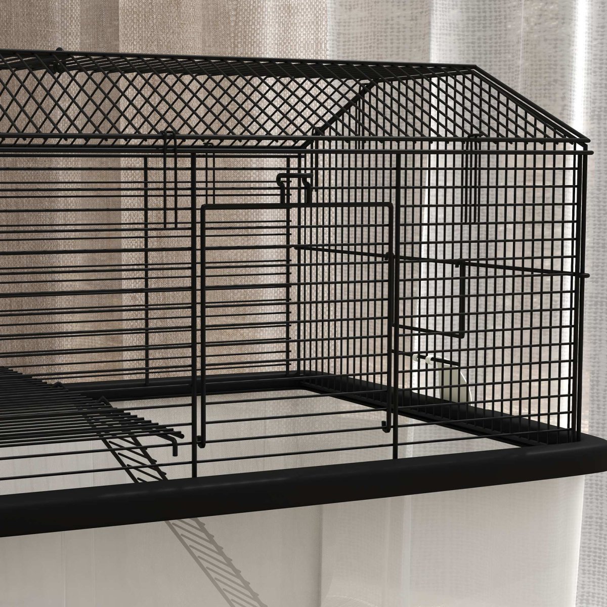 Gaiola para Hamsters com Comedouro, Bebedouro, Rampa e Roda 57x43x57 cm Preto - Image 9