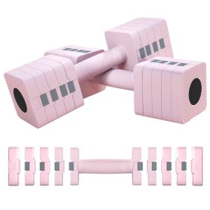 Halteres Ajustáveis 5 kg Conjunto de com Pega Antiderrapante e Desenho Quadrado para Treino em Casa Ginásio Escritório Rosa