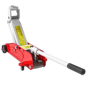 Macaco Hidráulico para Carros de 2 Toneladas com Altura Ajustável 12-30 cm e 4 Rodas Apoiar Vermelho Cinza