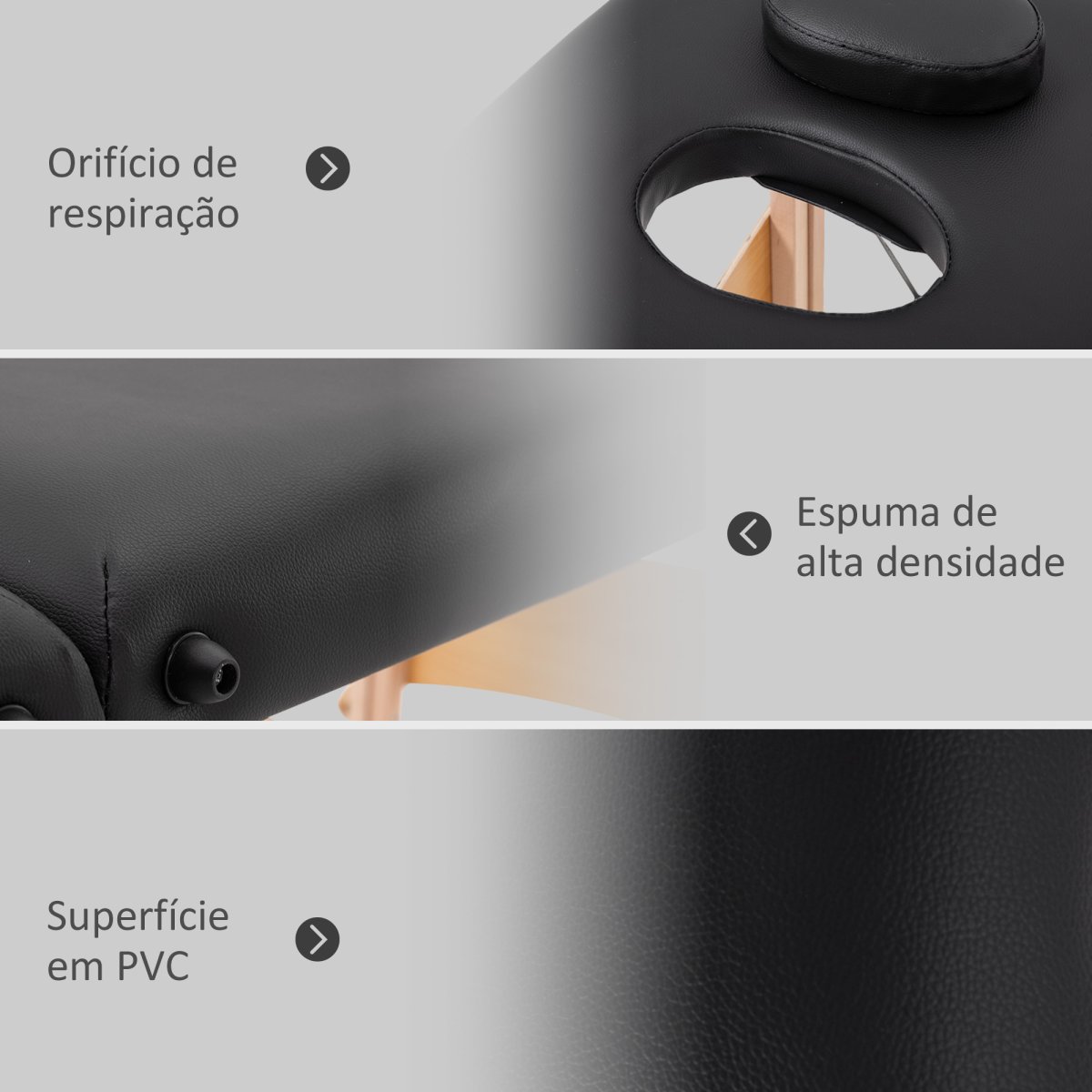Mesa de Massagem Portátil com Apoio para a Cabeça Estrutura de Madeira Altura Ajustável e Bolsa de Transporte 186x60x58-81 cm Preto - Image 6