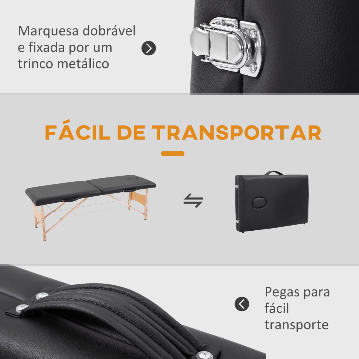 Mesa de Massagem Portátil com Apoio para a Cabeça Estrutura de Madeira Altura Ajustável e Bolsa de Transporte 186x60x58-81 cm Preto - Image 7